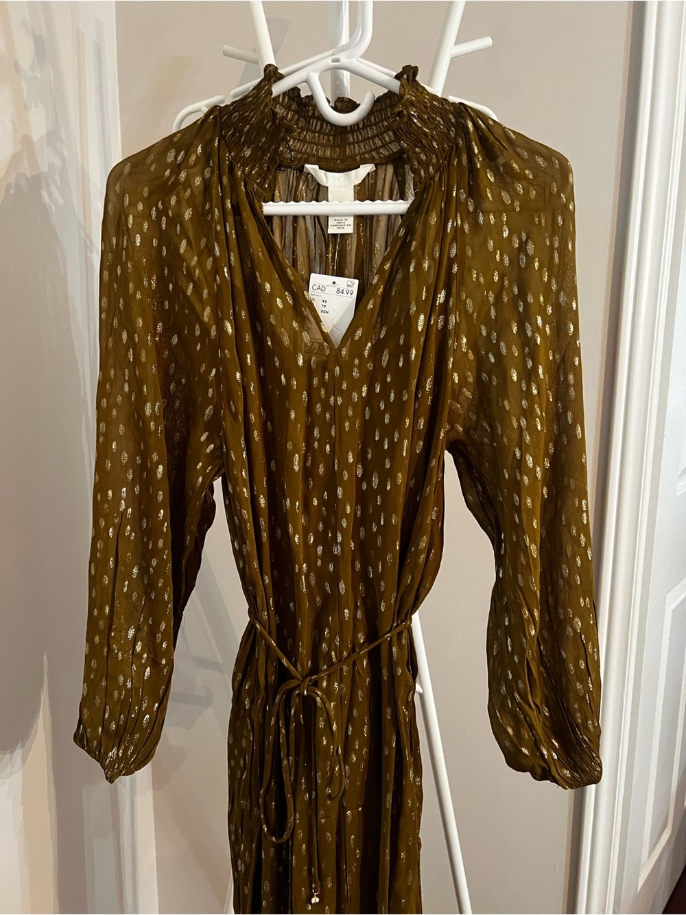 H&M Olive Green Maxi Dress with Subtle Dot Print - Picture 7 of 11
